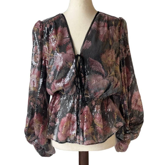 Ted Baker Juudie Bishop Sleeve Tie Front Blouse - Picture 1 of 16